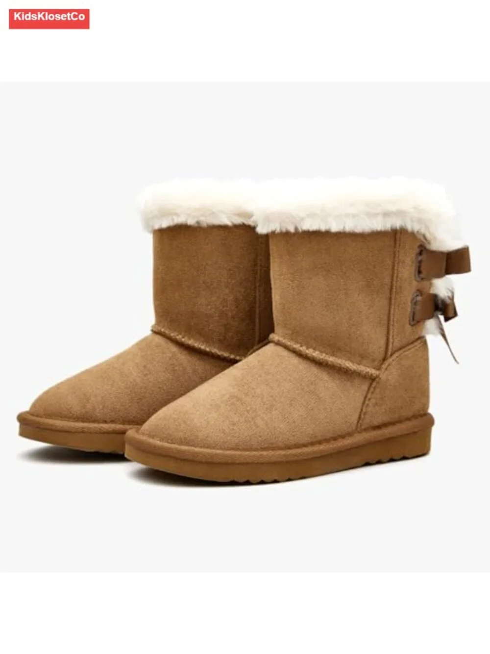 Girls Winter Snow Boots Faux Fur Slip-On with Bow, Calf High